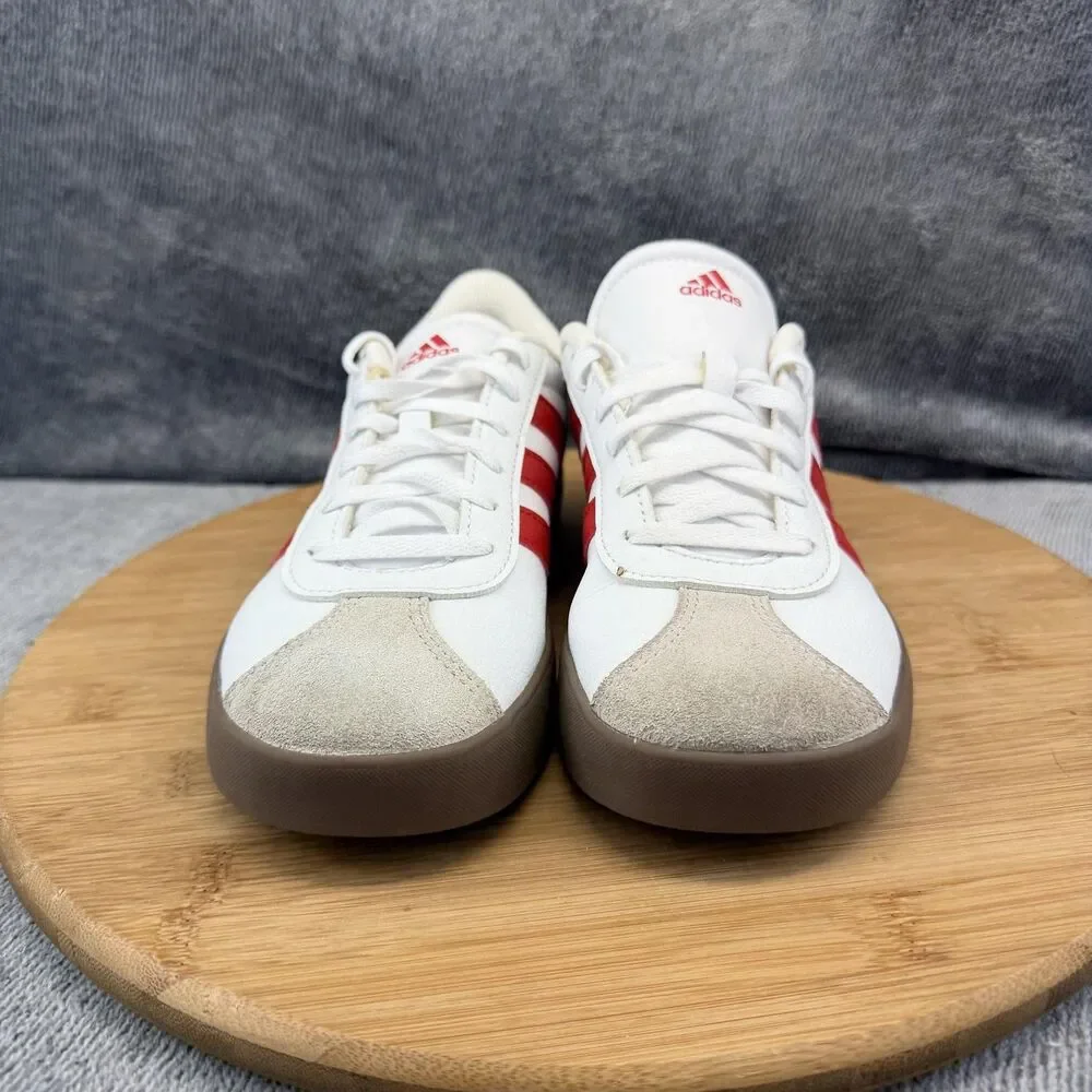 Adidas Shoes Girls Size 3.5 White Red Striped Gum Sole Low Top Sneakers IH3484